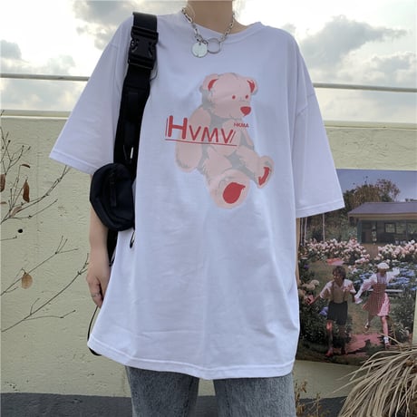 ユニセックス tシャツ クマちゃん ベアー ルーズ 韓国ファッション メンズ レディース オーバーサイズ トップス 大きめ カジュアル ストリートファッション DTC-642775642182