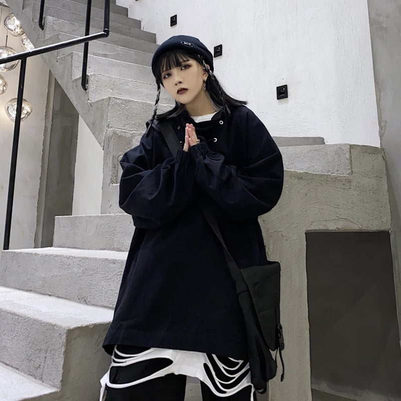 韓国 ストリート オーバーサイズ パーカー 秋冬 長袖 ブラック dc4d8c0e5a0ce83d02a6ca3c816275