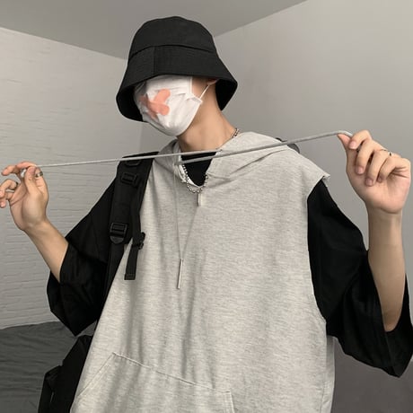 フード付き ベスト ユニセックス メンズ レディース プルオーバー 無地 オーバーサイズ 大きいサイズ ルーズ ストリート TBN-622664618988