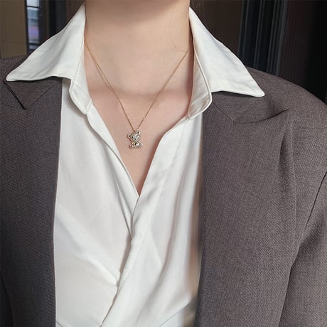 ネックレス キラキラ クマちゃん ベアー CZ チェーン付き レディース ペンダント 合金 アクセサリーDTC-638377948303)