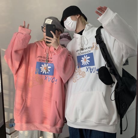 ユニセックス パーカー プルオーバー クマ フラワー 裏起毛 長袖 オーバーサイズ カジュアル 韓国ファッション メンズ レディース 韓国ストリートファッション DTC-684245754495