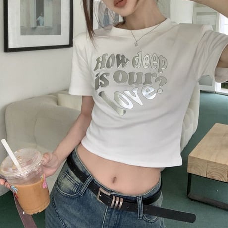 クロップド丈 Tシャツ 半袖 トップス ショート丈 クルーネック 韓国ファッション レディース 大人可愛い ガーリー カジュアル DTC-719382053404
