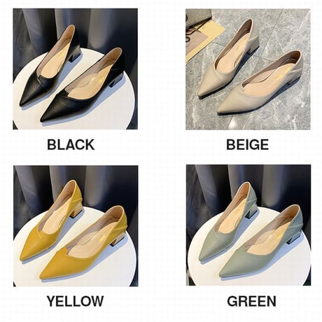 パンプス チャンキーヒール バブーシュ スクエアトゥ 韓国ファッション レディース 潰し履き 歩きやすい DTC-599533235253