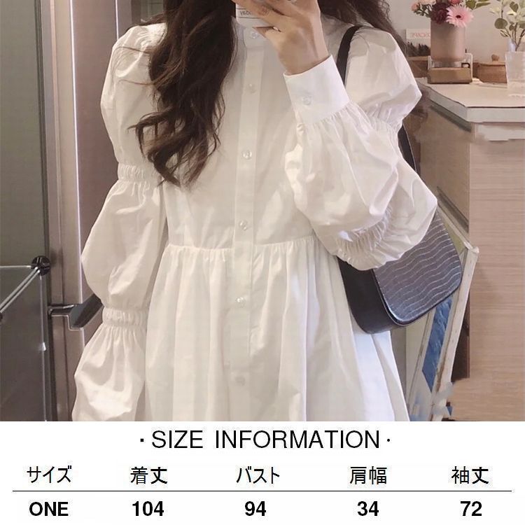 レトロフラワー☆シャツワンピース スタンド襟 パフ袖 Aライン fit=scale-down,w=1200