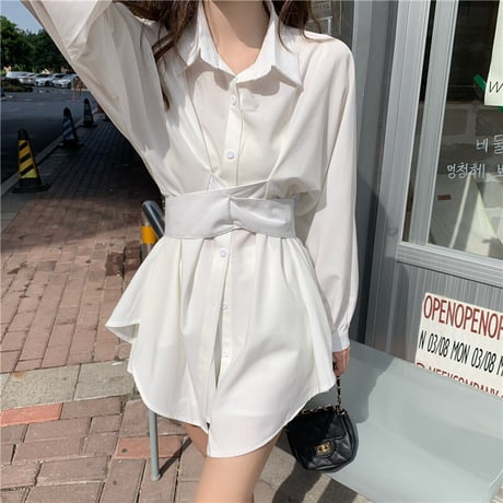 2点セット シャツワンピース ショートパンツ ブラウスワンピース ウエストマーク チュニック ハイウエスト 韓国ファッション レディース 大人可愛い ガーリー DTC-652671430064