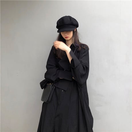 アシンメトリー ロングシャツ 長袖 ルーズ 韓国ファッション レディース シャツワンピース シャツ アシメ 不規則デザイン 暗黒系 ドルマンシャツ ガーリー DTC-601048675644
