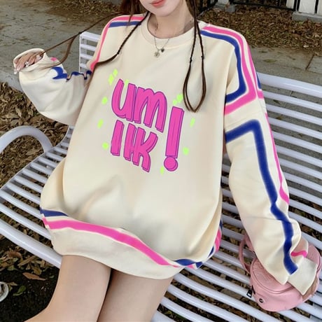 トレーナー ロゴ 配色 厚手 オーバーサイズ スウェット トップス 長袖 韓国ファッション レディース 大人可愛い ガーリー DTC-744872116406