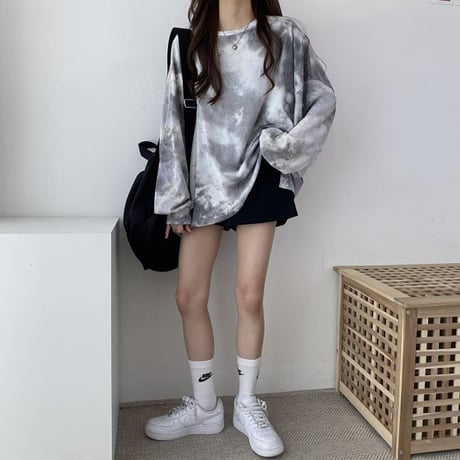 タイダイ柄 ロンT クルーネック オーバーサイズ プルオーバー シンプル tシャツ トップス ルーズ 長袖 レトロ 大人可愛い ガーリー ストリート女子 カジュアル DTCA-654722983078