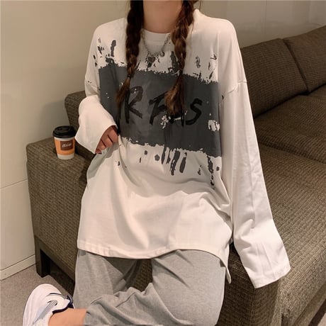 長袖 Tシャツ 前後で丈違い 両側スリット韓国ファッション レディース ロングTシャツ ロンt トップス ゆったり カットソー 大人可愛い ガーリー DTC-626527399174