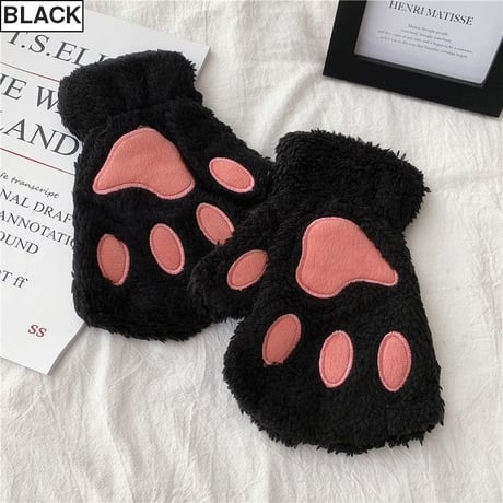 【5カラー】 猫の手 肉球 手袋 韓国ファッション レディース ハーフフィンガー ハンドウォーマー ネコ もこもこ スマホ対応 DTC-609167752977