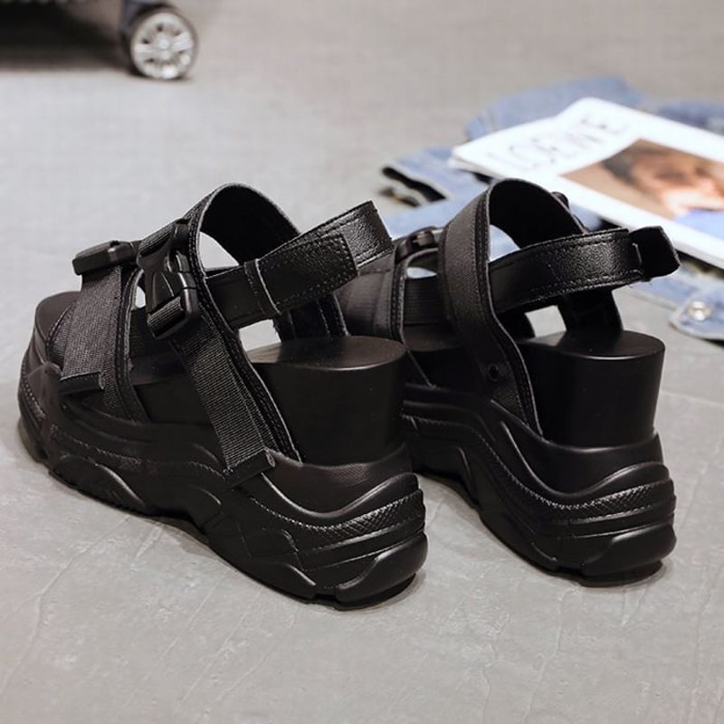 スポーツサンダル 22.0～24.5cm 12cmヒール ベルクロ 厚底 カジュアル