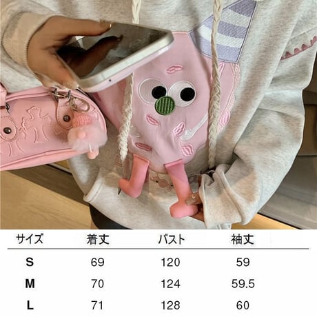 パーカー プルオーバー オーバーサイズ 裏起毛 刺繍 フード付き トップス 秋 冬 長袖 レトロ 韓国ファッション レディース 大人可愛い ガーリー カジュアル DTC-752997903196