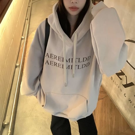 プルオーバー パーカー グレージュ オーバーサイズ 裏起毛 トップス 秋 冬 長袖 レトロ 韓国ファッション レディース 大人可愛い ガーリー カジュアル DTC-756523311074_gg