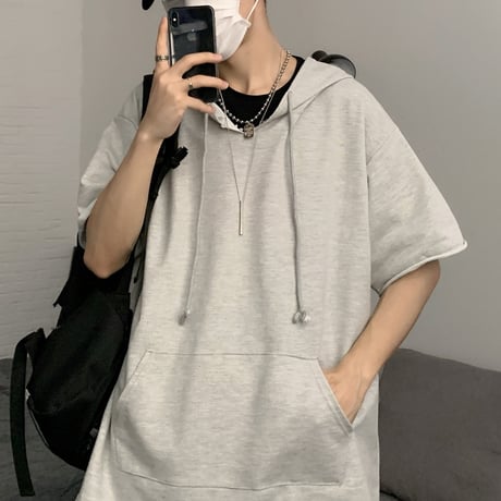 半袖 パーカー ユニセックス メンズ レディース プルオーバー 無地 オーバーサイズ 大きいサイズ ルーズ ストリート TBN-622664618988