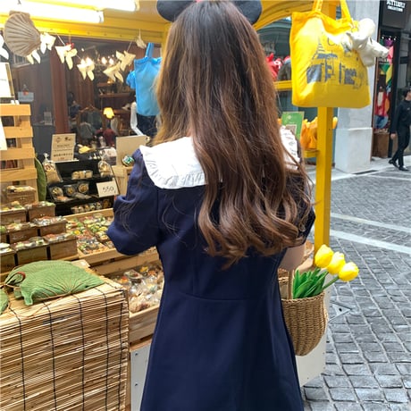 レディース 襟付きワンピース ひざ丈 フレア ハイウエスト Aライン ガーリー 韓国ファッション オルチャン (DCT-595250963170)