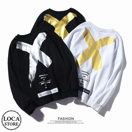 【3カラー】ユニセックス メンズ/レディース バックプリント スウェット トレーナー バツ クロス ストリート系 韓国ファッション (DCT-579839357855)