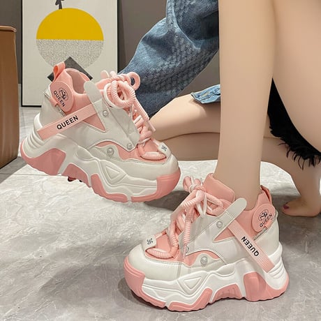 厚底スニーカー 22.0～24.5cm ダッドスニーカー 厚底 シューレース スニーカー ダッドシューズ スポーツ カジュアル 韓国ファッション レディース DTC-731800244138