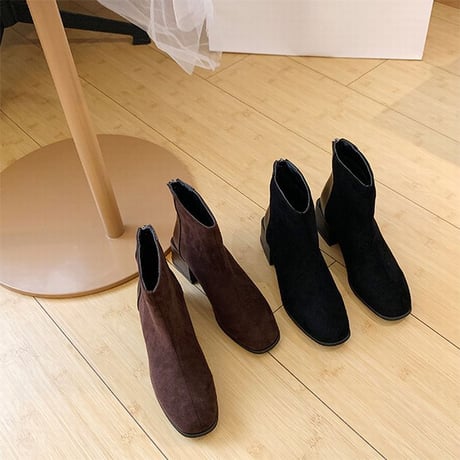 ショートブーツ チャンキーヒール 22.5～25.0cm バックジップ 歩きやすい 履きやすい レディース ブーツ おしゃれ 大人可愛い ガーリー DTC-628435471834