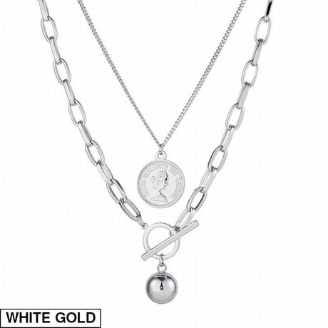 2点セット ネックレス チェーン付き コイン Tバー ペンダント アクセサリー 合金 シンプル DTC-618874289625