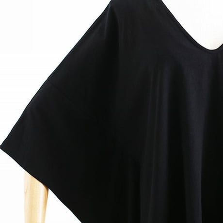 レディース 深Vネックヘムチュニック サイドスリット アシンメトリー トップス チュニック Tシャツ 大きいサイズ 体型カバー (DCT-589010553510)