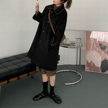 ステンカラーコート ウールコート ロングコート フェイクウール シングルブレスト アウター 長袖 韓国ファッション レディース ルーズ レトロ 大人可愛い ガーリー DTC-656977531859