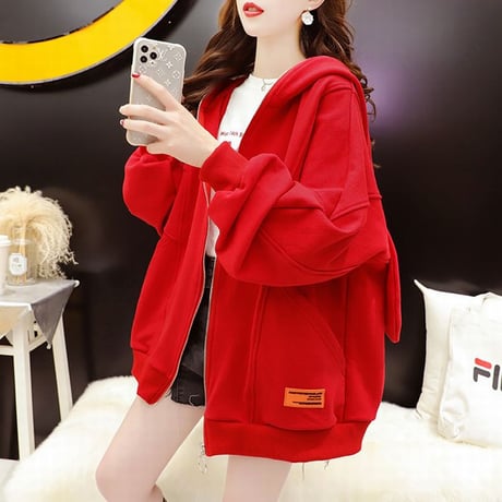 うさ耳 パーカー フルジップアップ 薄手 オーバーサイズ 韓国ファッション レディース トップス 大きめ うさぎ カジュアル ストリートファッション DTC-654223928310