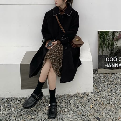 ステンカラーコート ウールコート ロングコート フェイクウール シングルブレスト アウター 長袖 韓国ファッション レディース ルーズ レトロ 大人可愛い ガーリー DTC-656977531859
