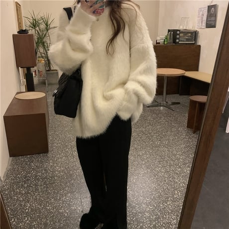ファーニットセーター ファーセーター ニットセーター モヘアセーター 長袖 ルーズ 暖かい ゆったり レトロ 韓国ファッション レディース 大人可愛い ガーリー DTC-634715262616