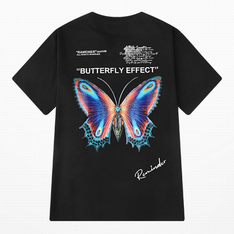 2カラー】 ユニセックス Tシャツ 半袖 バタフライ 蝶 オーバーサイズ  