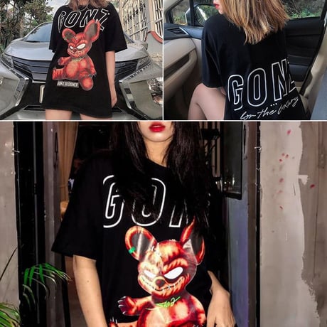 ユニセックス Tシャツ 半袖 GONZ リトルデーモン オーバーサイズ ルーズ 大きめ カジュアル 韓国ファッション メンズ レディース 韓国ストリートファッション DTC-640762729346