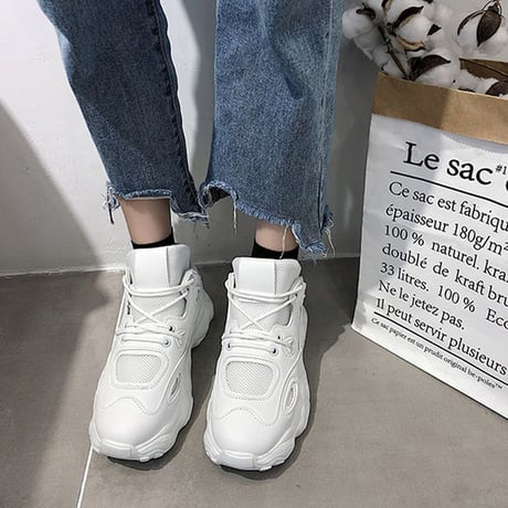 レディース 2カラー ダッドスニーカー 厚底スニーカー シューズ ラウンドヘッド 韓国ファッション (DCT-589452737987)