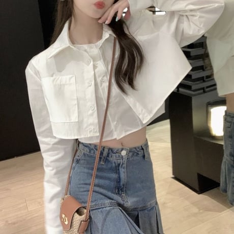 クロップド丈 シャツ フェイクツーピース シャツジャケット ルーズ 長袖 レトロ 韓国ファッション レディース 大人可愛い ガーリー DTC-711928218919