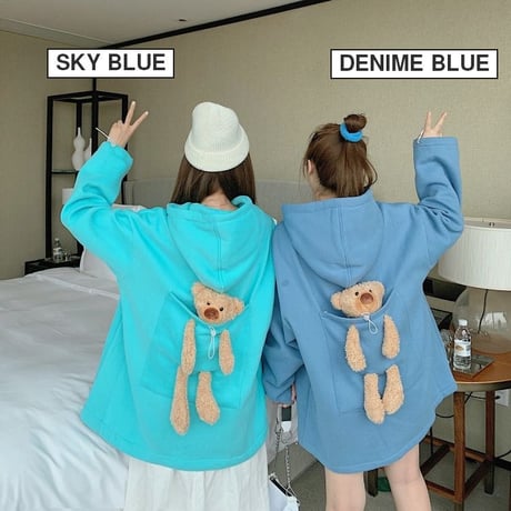 パーカー スウェット クマのぬいぐるみ 韓国ファッション レディース ベアー プルオーバー オーバーサイズ ゆったり ルーズ カジュアル ストリート ガーリー DTC-627155947380