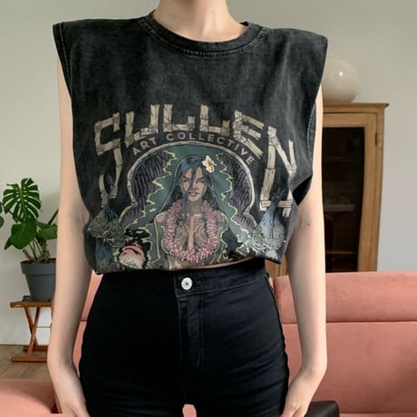ヴィンテージ風 ノースリーブ ウォッシュ加工 タンクトップ tシャツ トップス オーバーサイズ ルーズ レトロ 大人可愛い ガーリー カジュアル ストリート女子 DTCA-795945053217