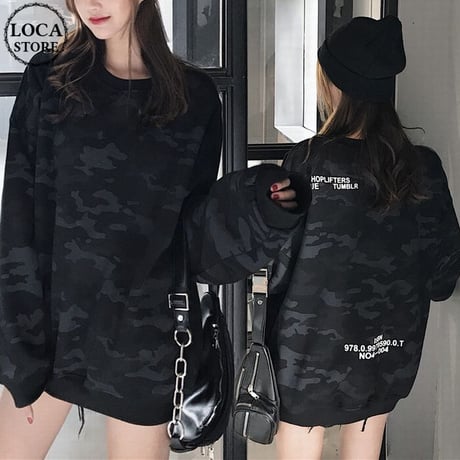 ユニセックス トレーナー カモフラージュ柄 迷彩 プラスベルベット 長袖 オーバーサイズ スウェット 韓国ファッション カジュアル ストリート系 DTC-629139632932