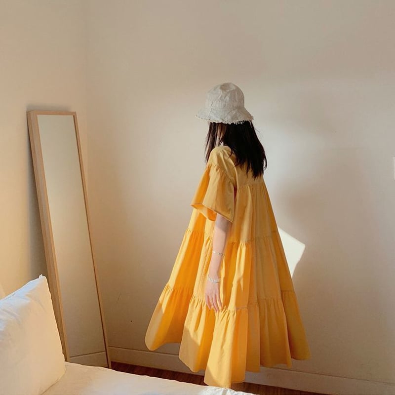 レディース ティアードワンピース フレアワンピース ハイウエスト