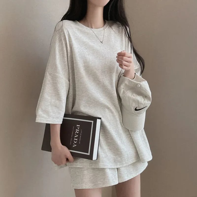 Alo グレー カジュアル 無地 Tシャツとパンツ 2点セット/S Alo グレー カジュアル 無地 Tシャツとパンツ 2点セット/S 楽天