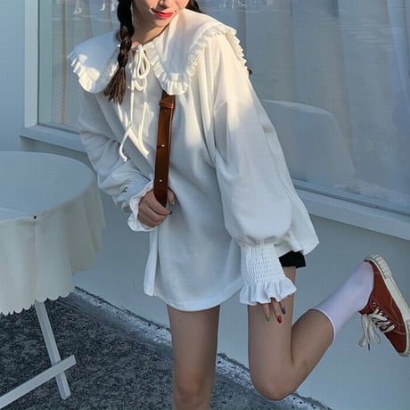 大きい襟 トップス トレーナー ブラウス 長袖 ルーズ レトロ 韓国ファッション レディース 大人可愛い ガーリー フェミニン DTC-654704055754