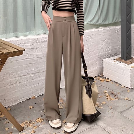 ワイドパンツ ストレートパンツ パンツ タック スラックス ハイウエスト シンプル レトロ 韓国ファッション レディース 大人可愛い ガーリー DTC-666705107446