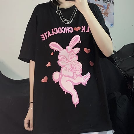 ユニセックス Tシャツ 半袖 メンズ レディース ラウンドネック うさぎ ラビット プリント オーバーサイズ 大きいサイズ ルーズ ストリート TBN-616203345862