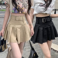 プリーツスカート ベルト付き ハイウエスト ミニスカート Aライン スカート レトロ 韓国ファッション レディース 大人可愛い ガーリー DTC-676450132130