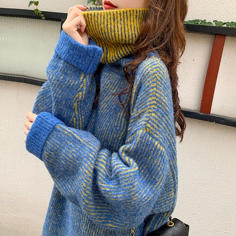 ニット セーター タートルネック 厚い 韓国ファッション レディース ハイネック トップス ルーズ ゆったり ウール 体型カバー 大人可愛い ガーリー DTC-629244791892