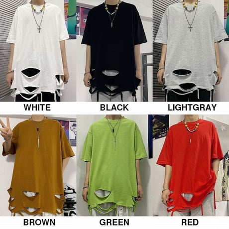 ユニセックス tシャツ ダメージ加工 半袖 オーバーサイズ カジュアル 韓国ファッション メンズ レディース ストリートファッション DTC-618883841543
