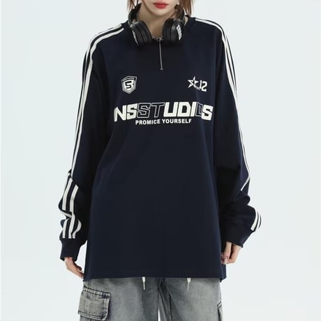 ユニフォーム風 トレーナー ロンT トップス サイドライン プルオーバー オーバーサイズ ゆったり 長袖 レトロ カジュアル ストリート女子 スポーツミックス DTCA-848119854080