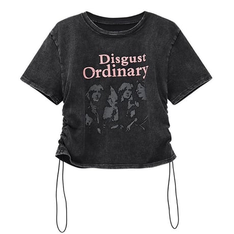 tシャツ 半袖 ショート丈 ドロスト 英字プリント ドローコード ドローストラップ クロップド丈 半袖Tシャツ 韓国ファッション レディース ガーリー カジュアル DTC-677077695574