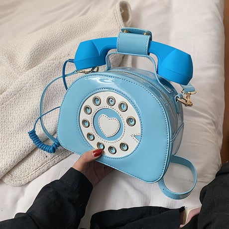 2wayバッグ 電話モチーフ エナメル ショルダーバッグ ハンドバッグ ミニバッグ 肩掛け 斜め掛け ユニーク かわいい レトロ 韓国ファッション レディース DTC-666643976589