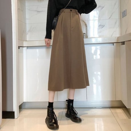 スカート ハイウエスト Aライン 秋冬 ミドル丈 韓国ファッション レディース ミモレ丈 カジュアル 大人可愛い ガーリー DTC-631987163027
