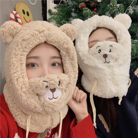 ボア フードウォーマー マスク ネックウォーマー クマちゃん ベアー 防寒 かわいい 韓国ファッション レディース DTC-634945646980