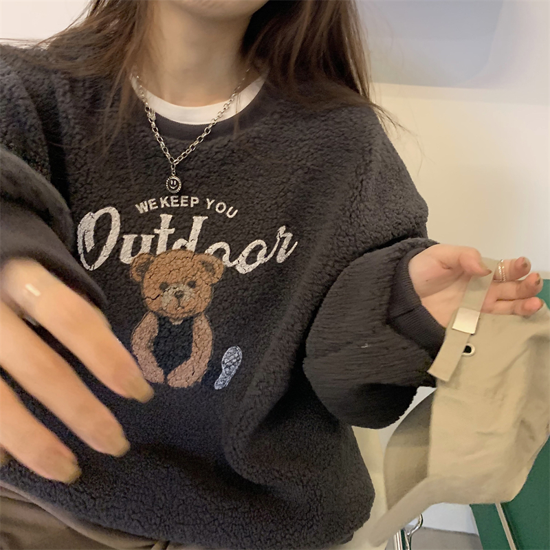 31 熊 くま クマ ベア パーカー トレーナー ボア ぬいぐるみ もこもこ ボアトレーナー クマ ベア もこもこ トレーナー ボア オーバーサイズ