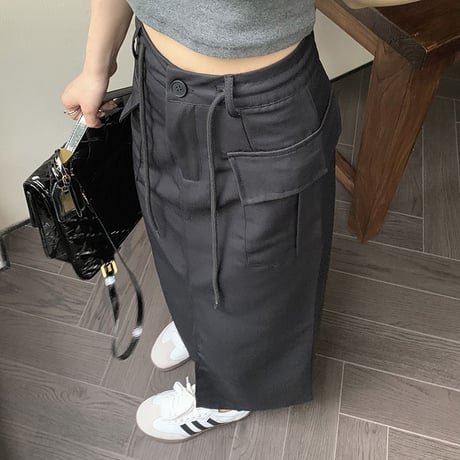 カーゴスカート ハイウエスト スリット ロングスカート Aライン スカート レトロ 韓国ファッション レディース 大人可愛い ガーリー カジュアル DTC-768233387250